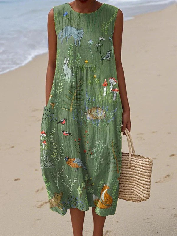 Josephine | Woodland Green Midi Dress