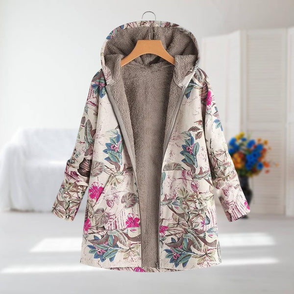 Valentina | Ivory Floral Fleece-Lined Hooded Coat