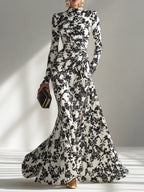 Nikita | Black & White Floral High-Neck Maxi Dress
