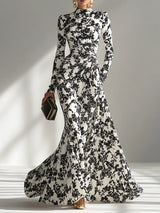 Nikita | Black & White Floral High-Neck Maxi Dress