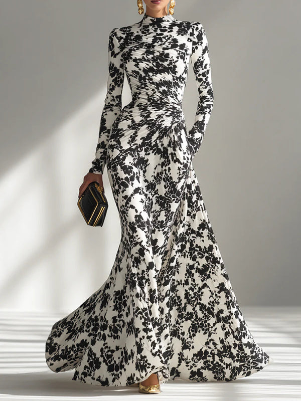Nikita | Black & White Floral High-Neck Maxi Dress