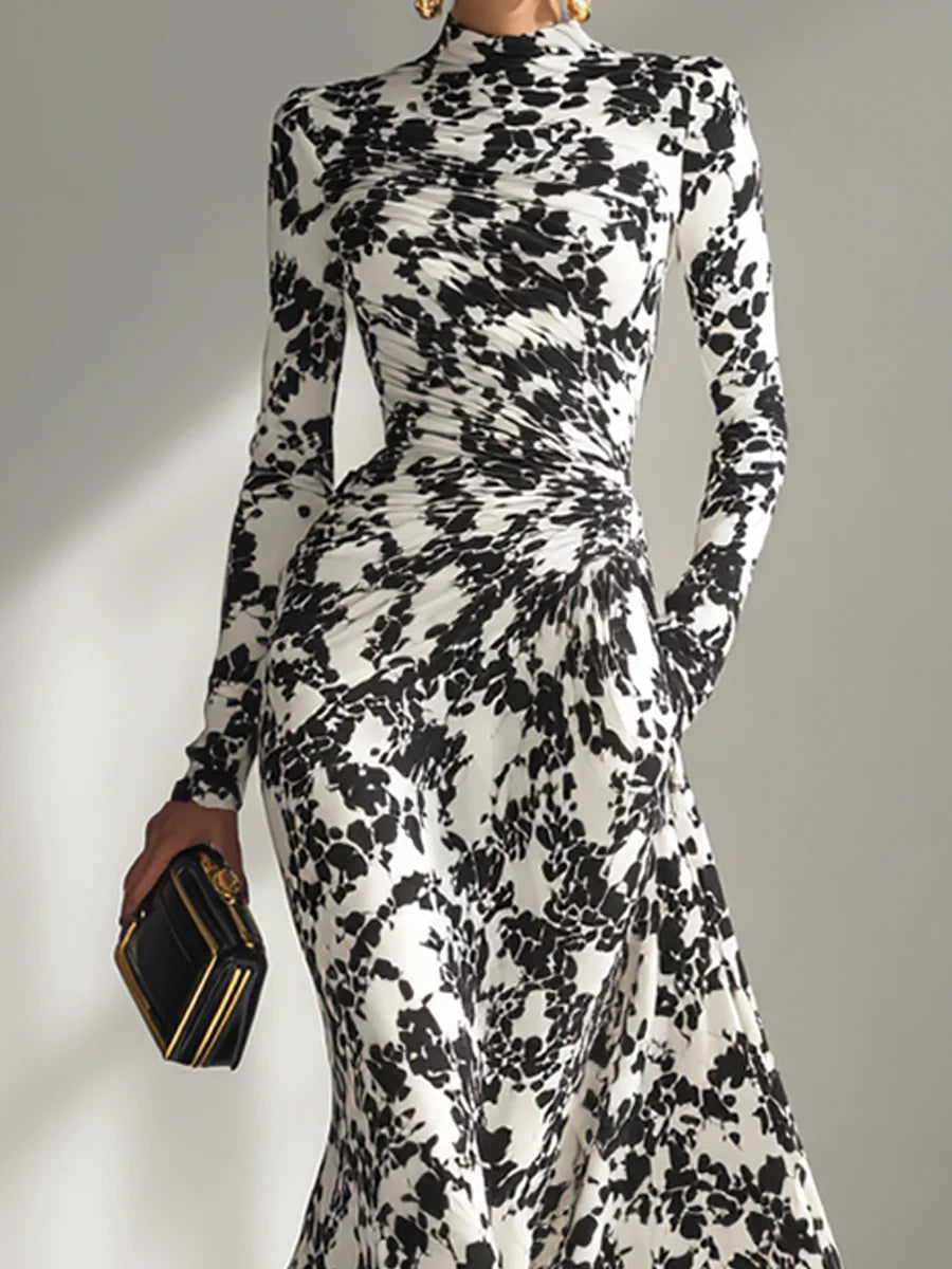 Nikita | Black & White Floral High-Neck Maxi Dress