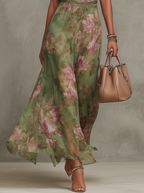 Serena | Green Floral Maxi Dress with Halterneck