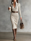 Clara | Belted Funnel-Neck Knitted Dress