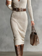Clara | Belted Funnel-Neck Knitted Dress