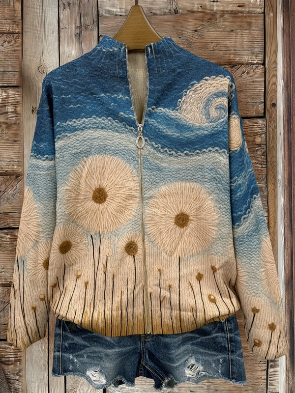 Quinn | Dandelion Meadow Quilted Zip-Up Cardigan