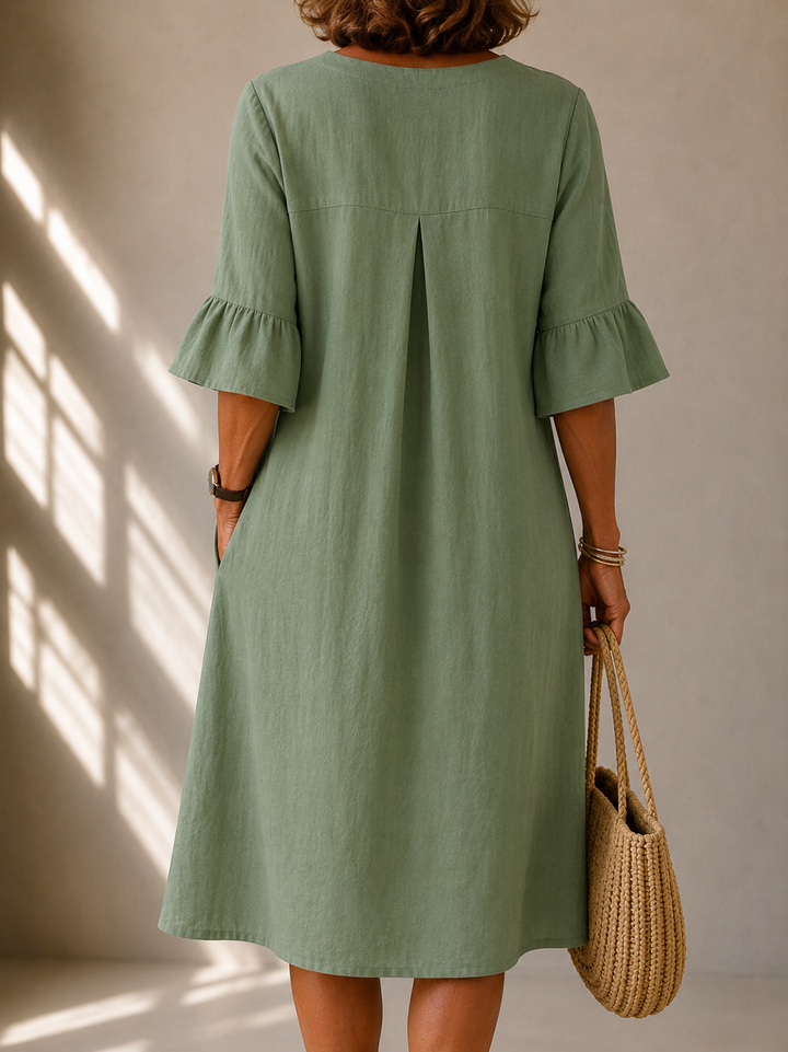 Buttoned Dress with Flared Sleeves Véronique