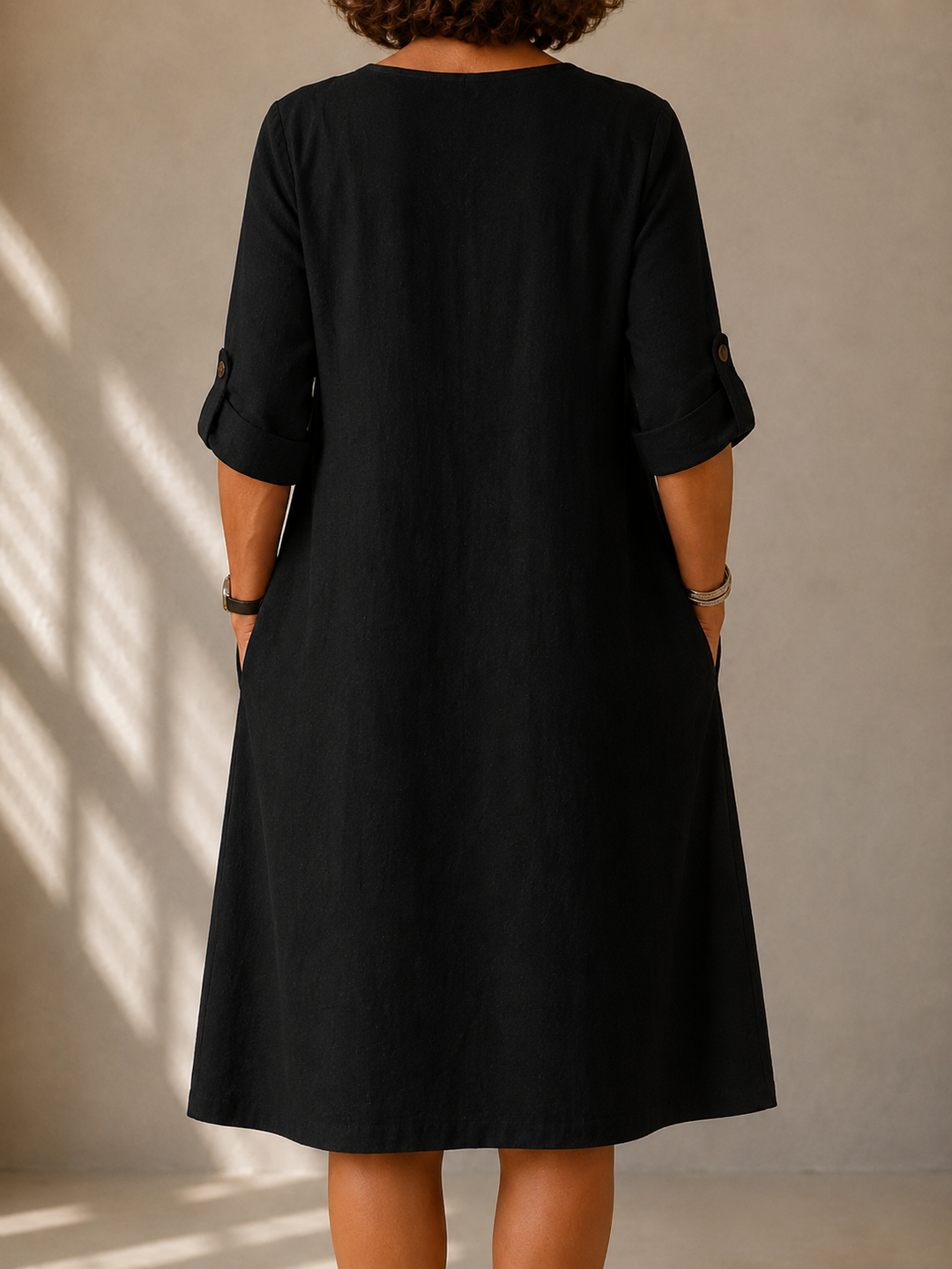 Straight Dress with Rolled-Up Sleeves Pauline