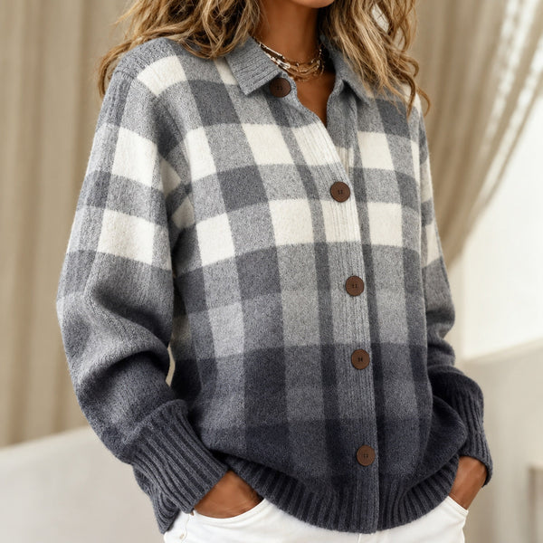 Agnes | Grey Ombré Check knitted jacket with Buttons