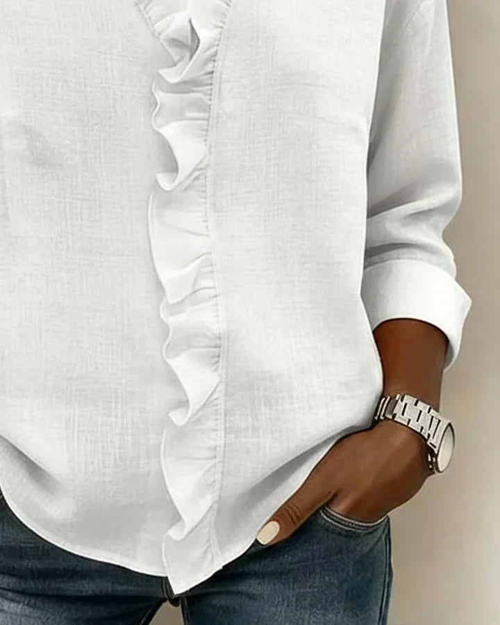 Sadie | Blouse with Ruffles, V-Neck and Long Sleeves