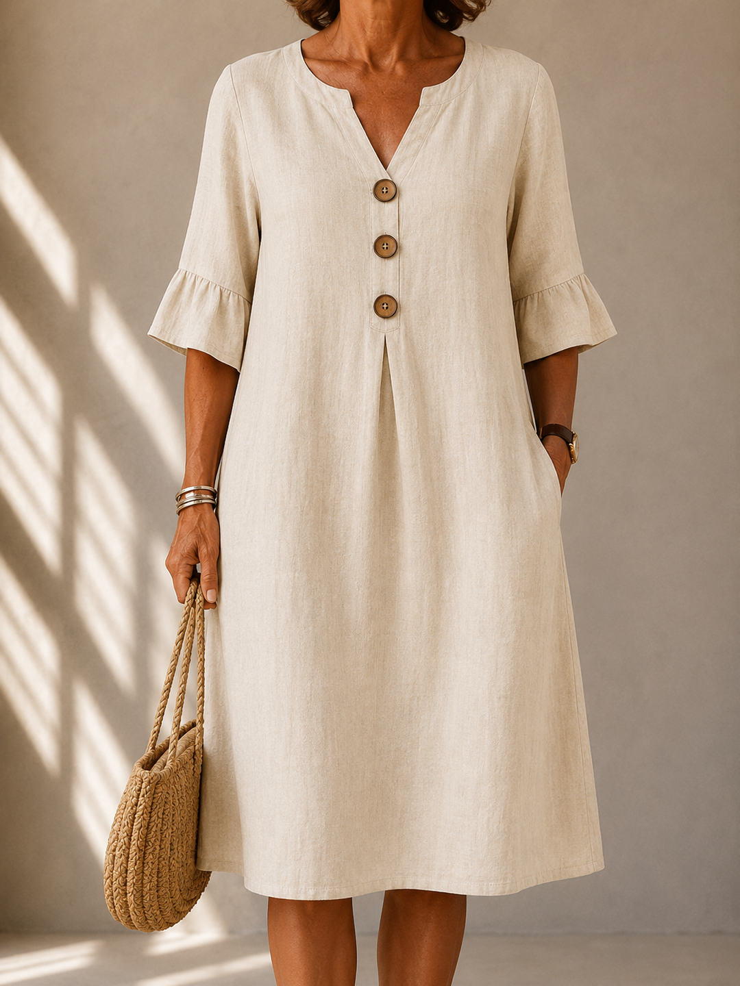 Buttoned Dress with Pleat Charlotte