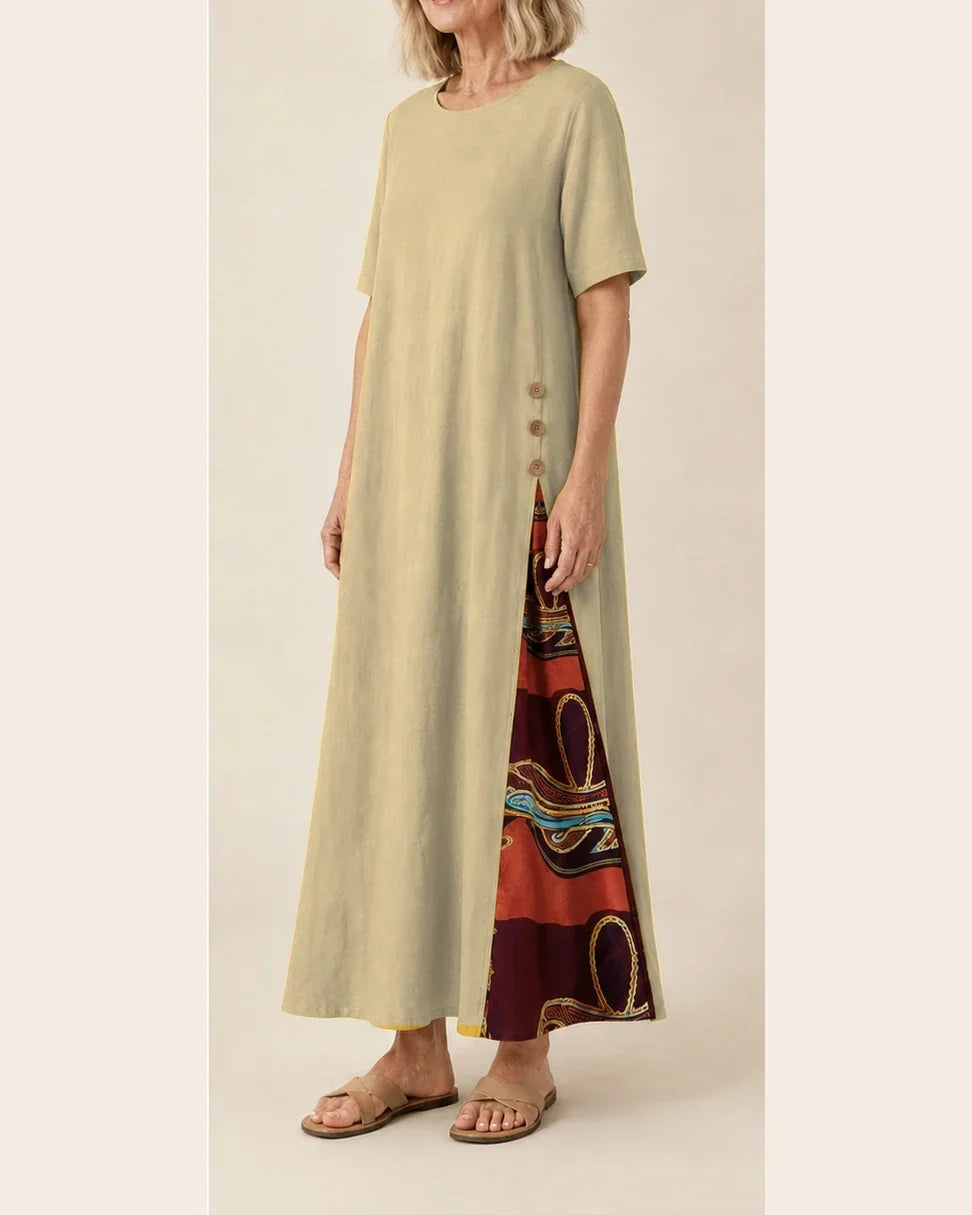 Maurene – Beige | Casual Long Dress with Linen Effect