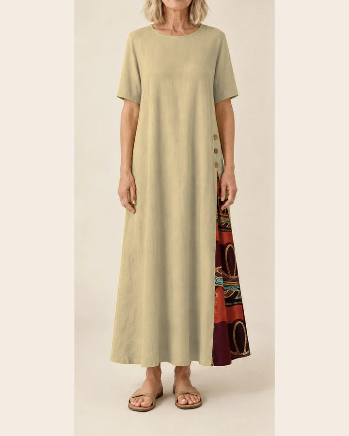 Maurene – Beige | Casual Long Dress with Linen Effect