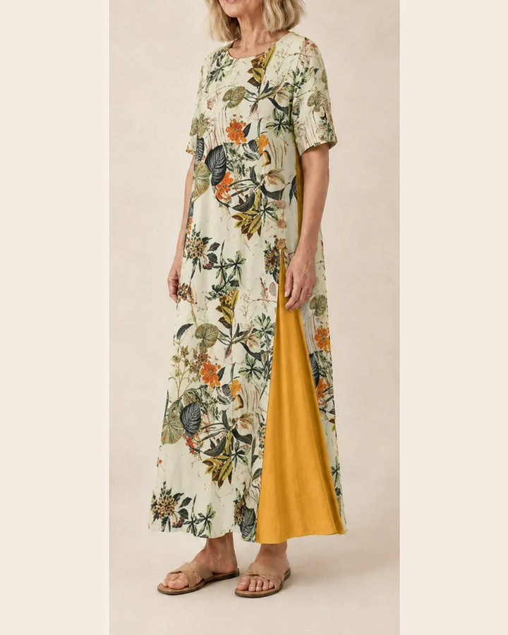 Maurene – Botanical Floral Print | Casual Long Linen Effect Dress
