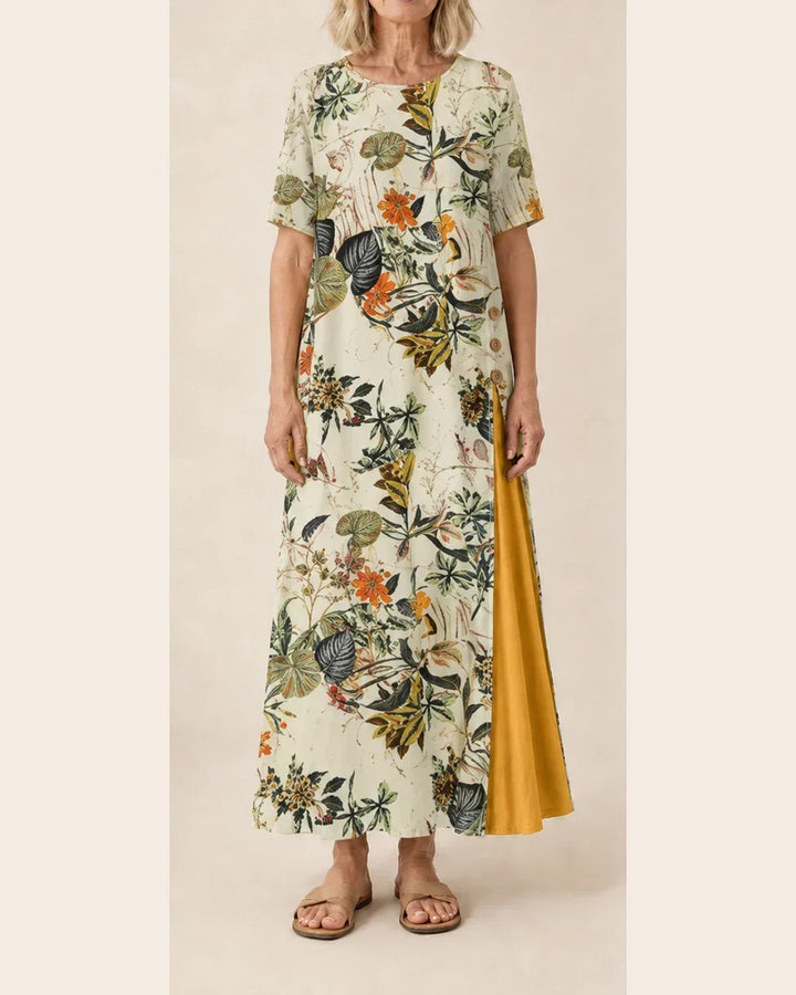 Maurene – Botanical Floral Print | Casual Long Linen Effect Dress
