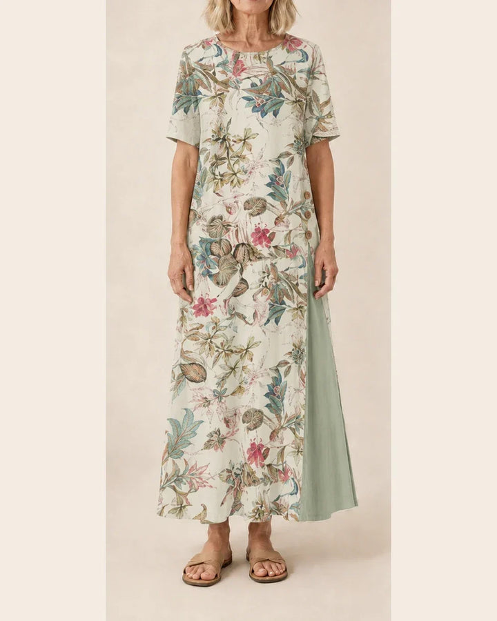 Maurene – Pastel Floral Print | Casual Long Linen Effect Dress