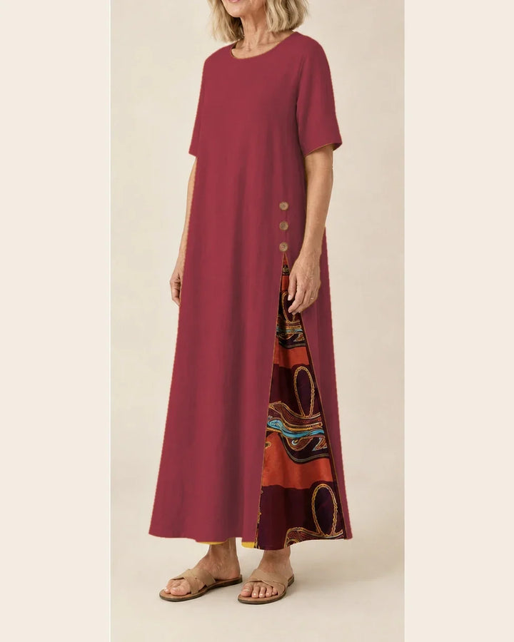 Maurene – Bordeaux | Casual Long Dress with Linen Effect