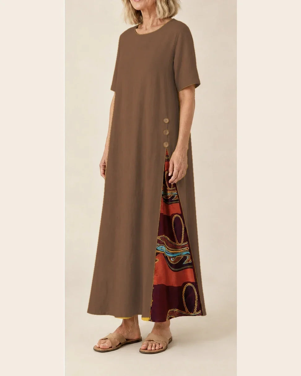 Maurene – Brown | Casual Long Dress with Linen Effect
