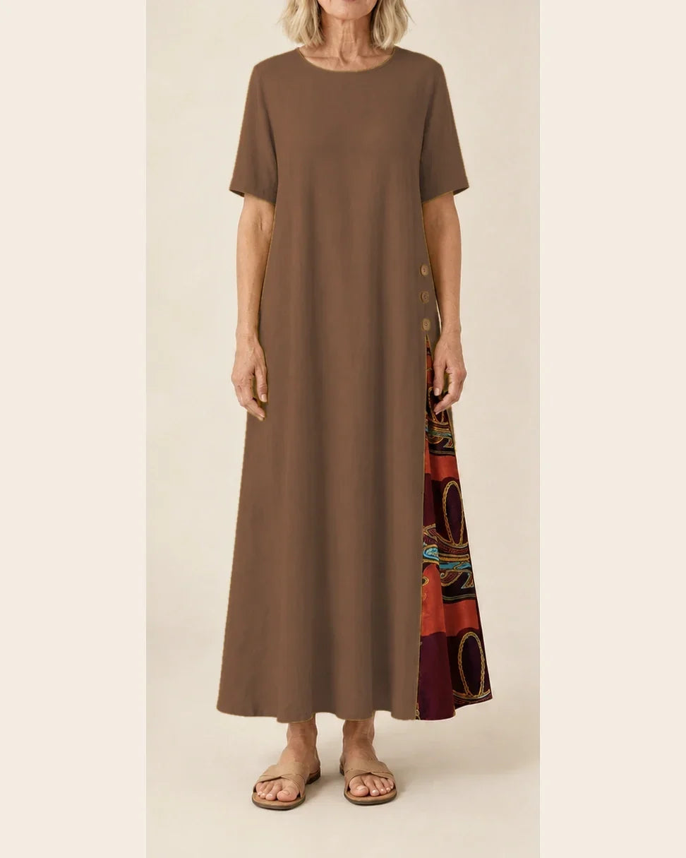 Maurene – Brown | Casual Long Dress with Linen Effect
