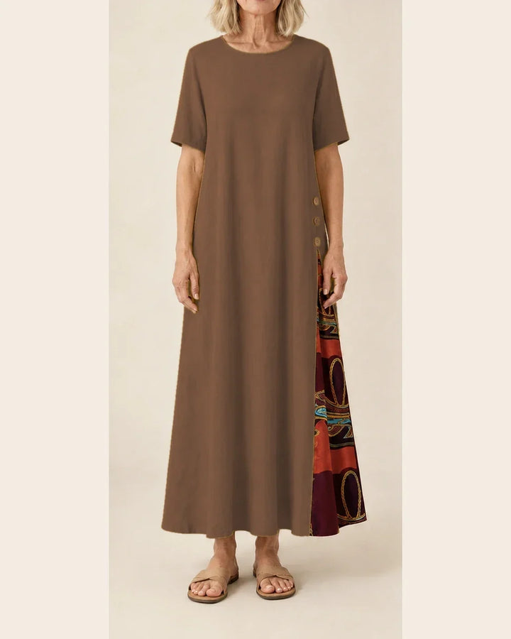 Maurene – Brown | Casual Long Dress with Linen Effect