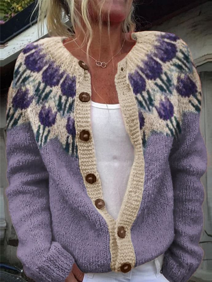 Keira | Sage Green Tulip Knitted Cardigan