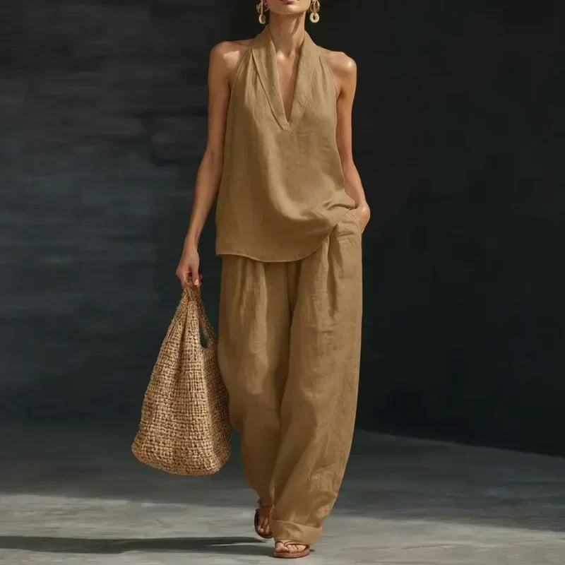Hildegard | Two-Piece Set in Textured Linen Fabric