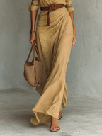 Maxi Dress with Notched Collar and Long Sleeves