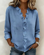 Sadie | Blouse with Ruffles, V-Neck and Long Sleeves