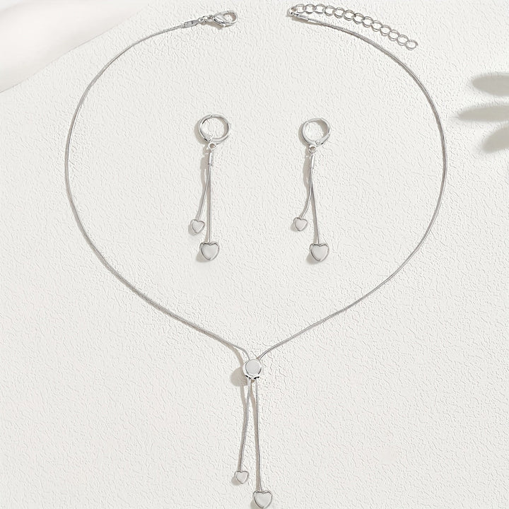 ADJUSTABLE HEART PENDANT NECKLACE & EARRINGS SET