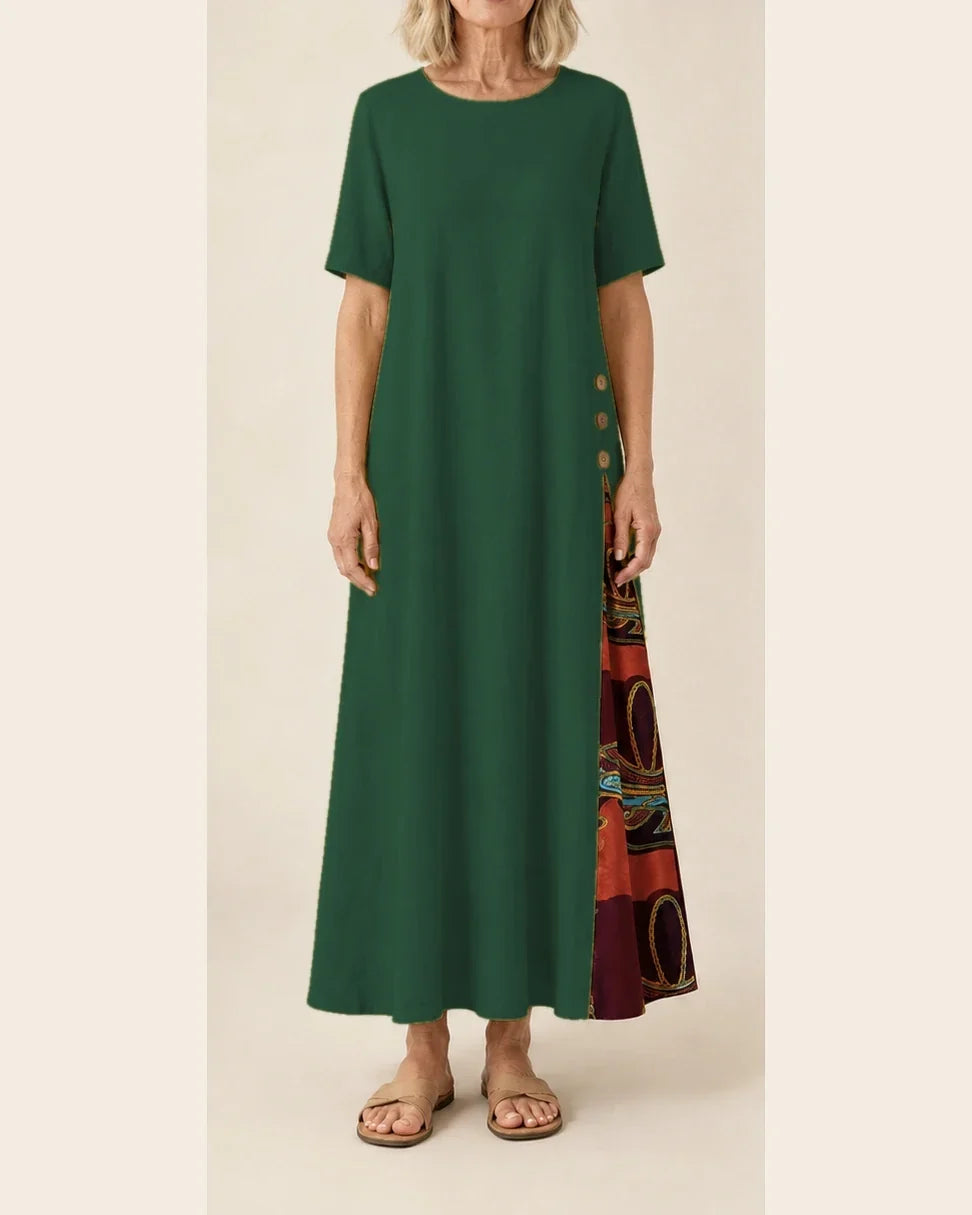 Maurene – Dark Green | Casual Long Linen Effect Dress