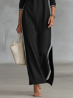 Sweat Maxi Dress with Button Collar