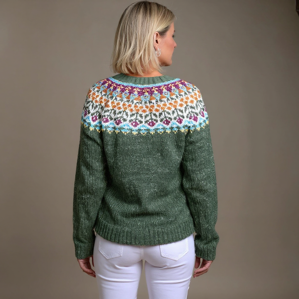 Ella | Green Floral Icelandic Cardigan
