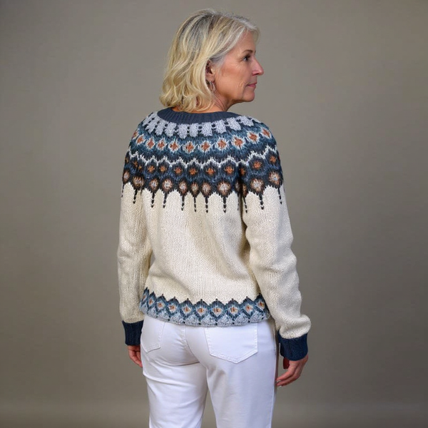 Kara | Cream and Teal Icelandic Cardigan