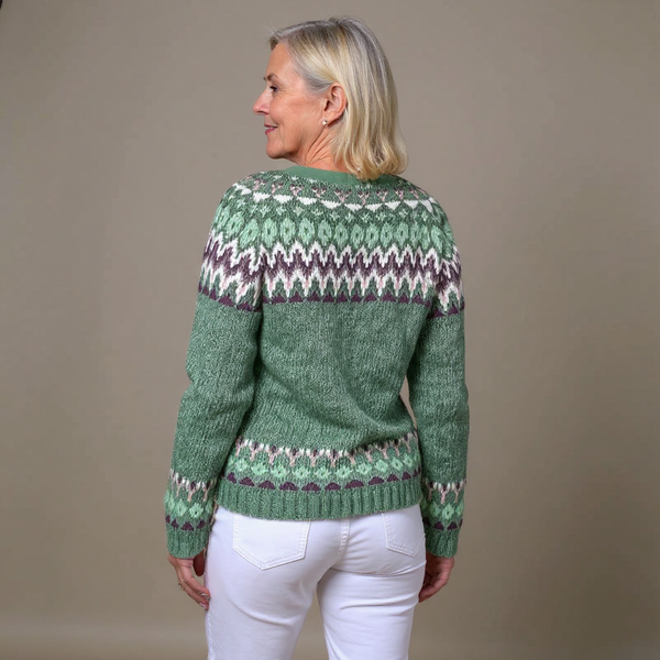 Delia | Green and Burgundy Icelandic Cardigan