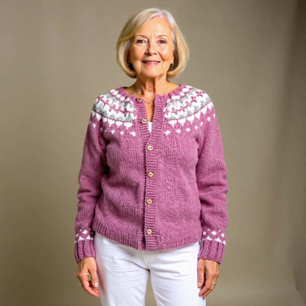 Mia | Orchid Pink Snowflake Icelandic Cardigan