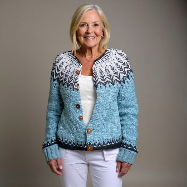 Cora | Pale Blue and Navy Icelandic Cardigan