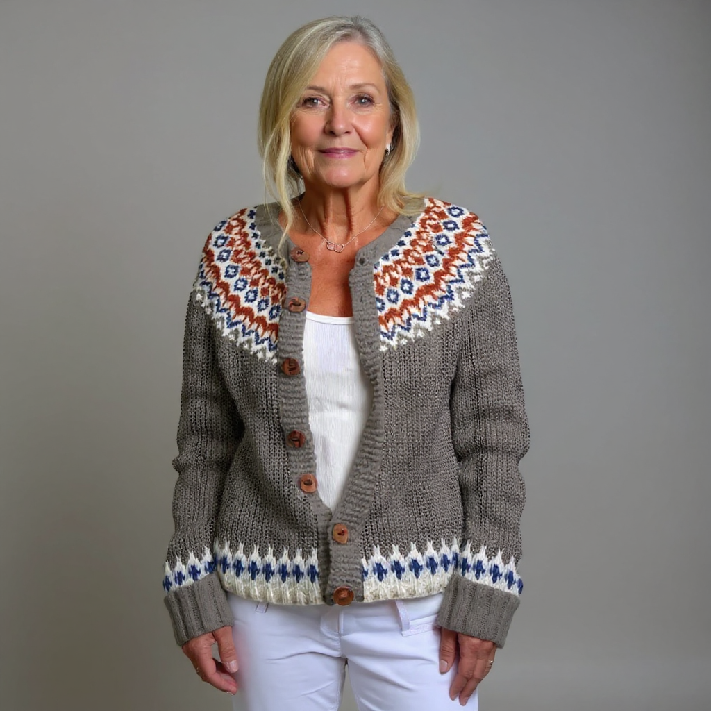 Bella | Grey and Rust Icelandic Cardigan
