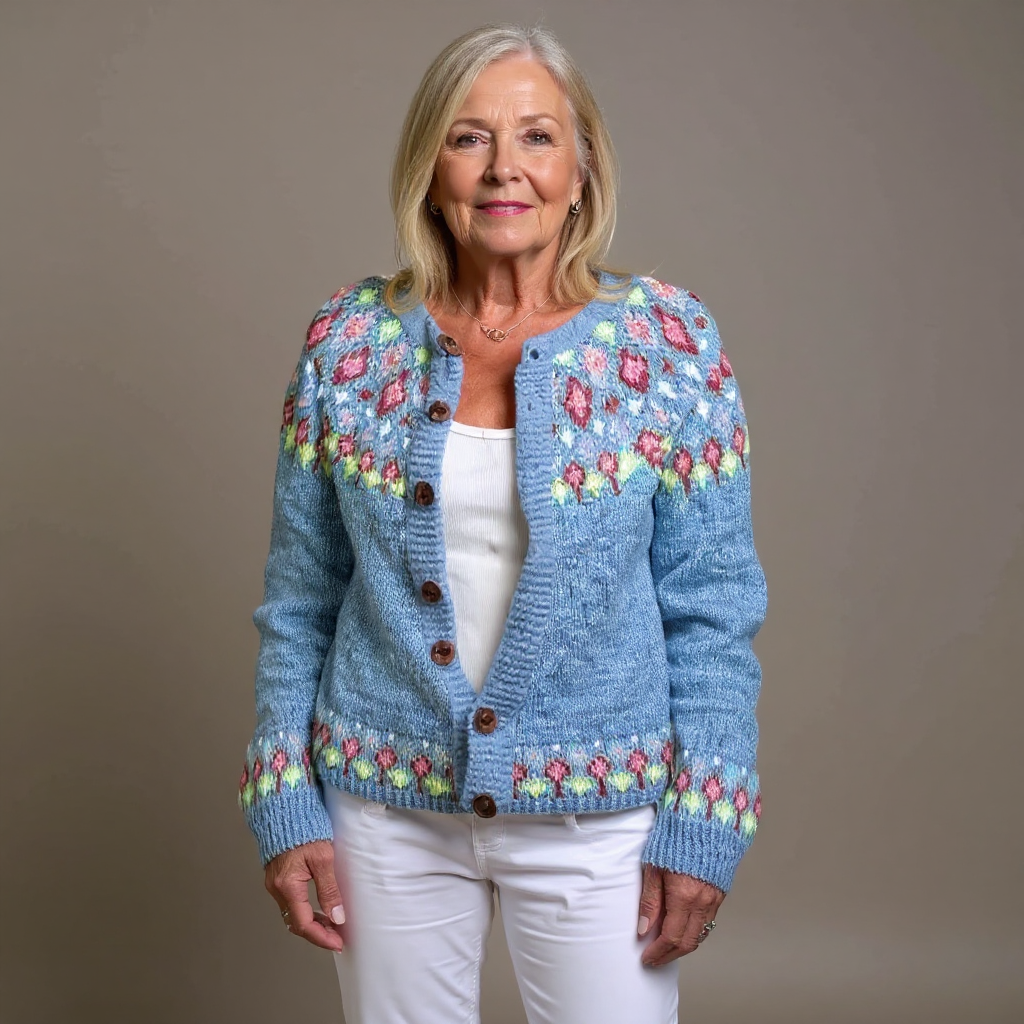 Quinn | Pale Blue Floral Icelandic Cardigan