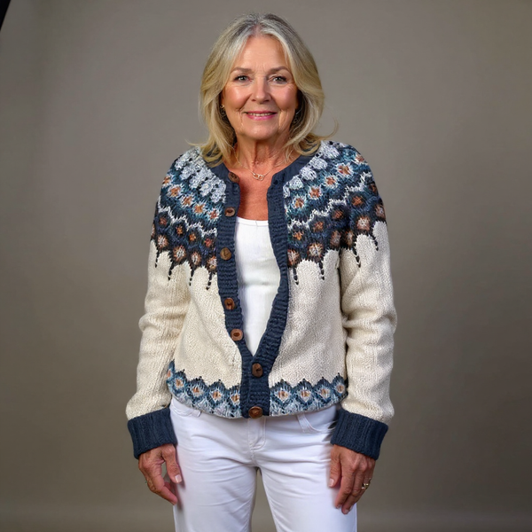 Kara | Cream and Teal Icelandic Cardigan