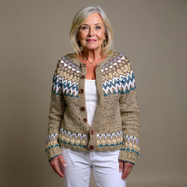 Cleo | Camel and Teal Icelandic Cardigan