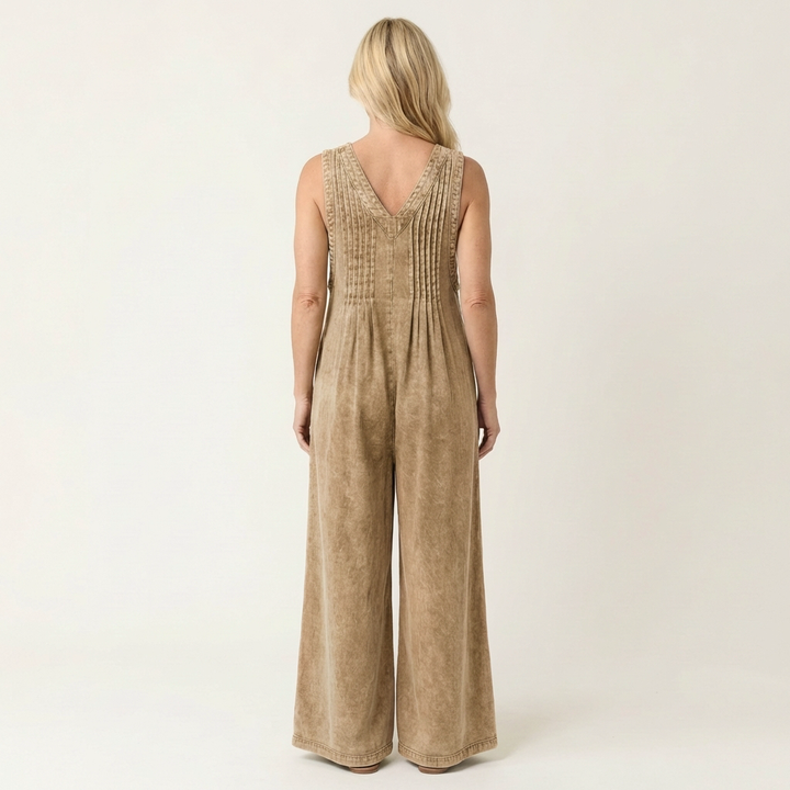 Griselda | Wide-Leg Pleated Denim Jumpsuit