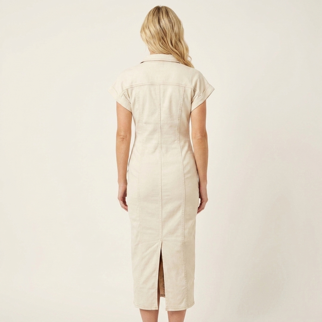 Maya | Midi Bodycon Denim Dress with Front Buttoning