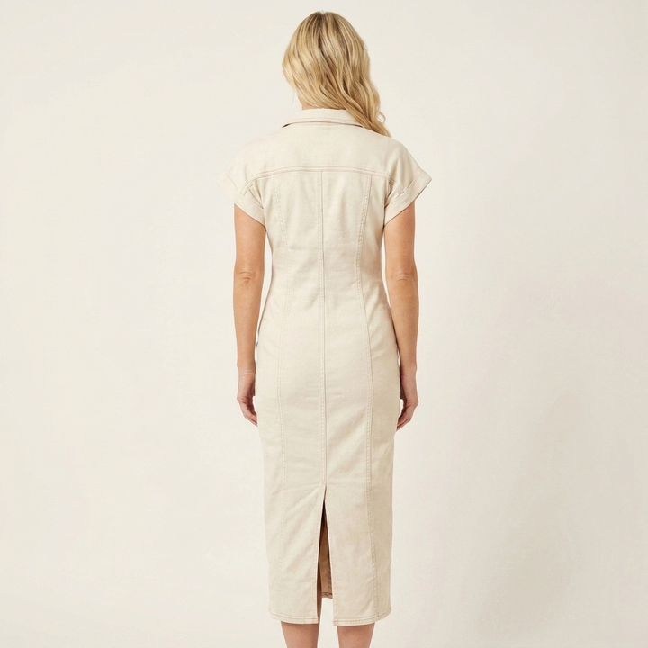 Maya | Midi Bodycon Denim Dress with Front Buttoning