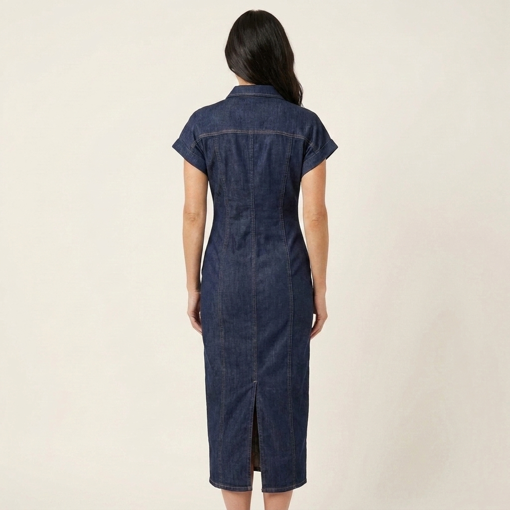 Maya | Midi Bodycon Denim Dress with Front Buttoning