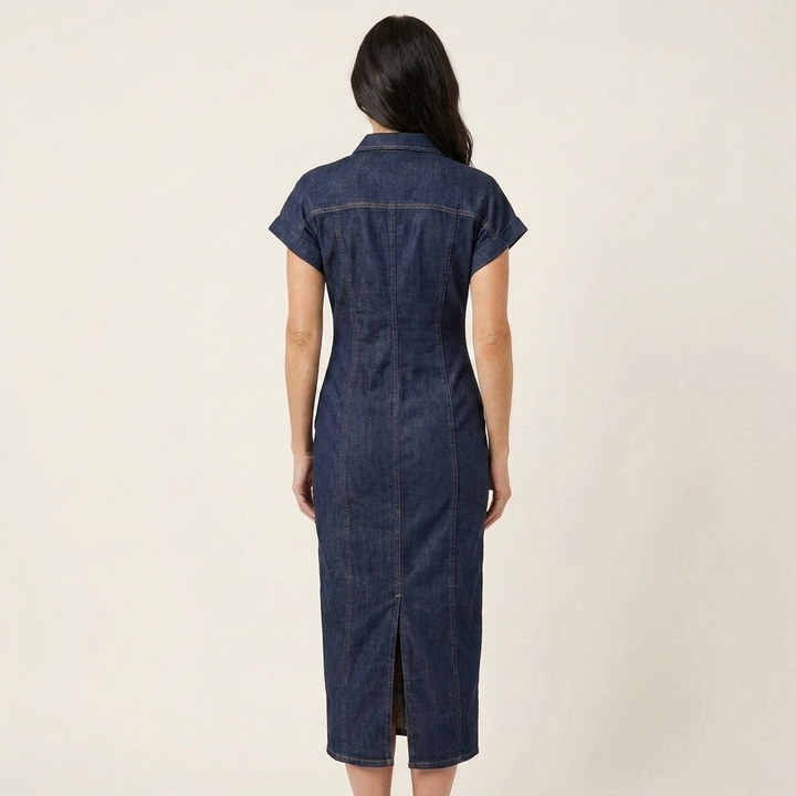 Maya | Midi Bodycon Denim Dress with Front Buttoning