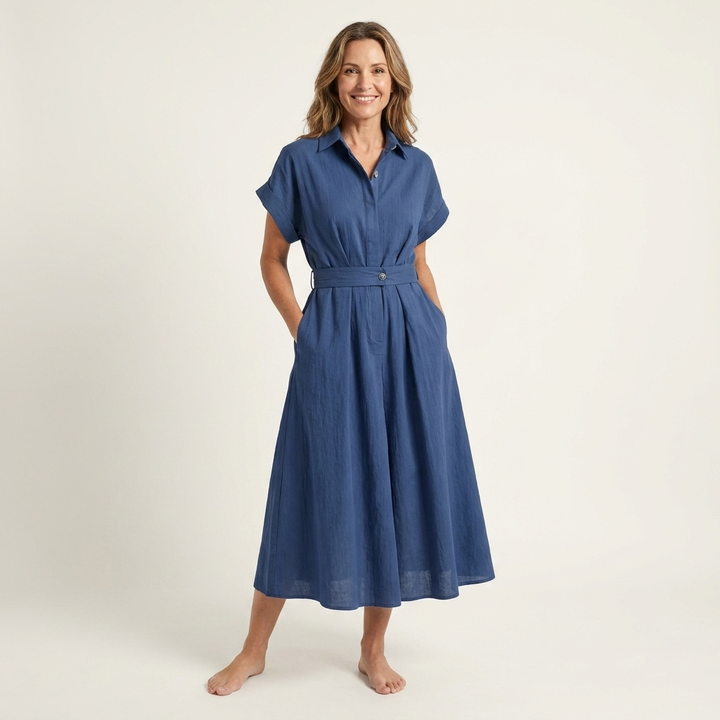 Melody | Midi Denim Button Dress with Belt