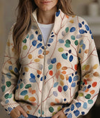 Fiona | Botanical Leaf Print Zip-Up Cardigan