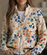 Fiona | Botanical Leaf Print Zip-Up Cardigan