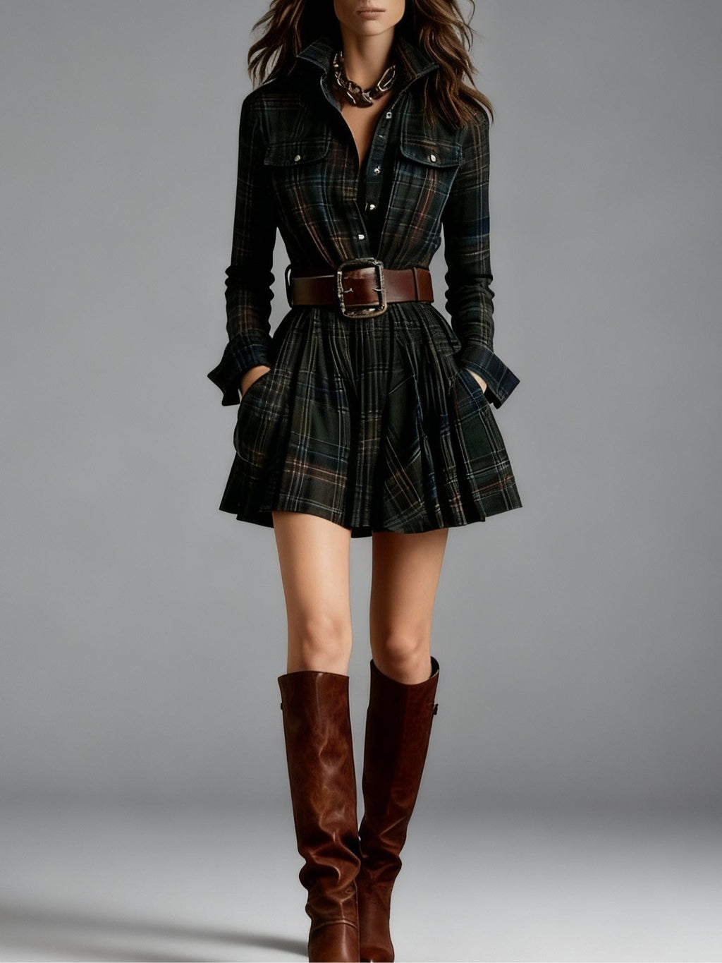 Magdalena | Elegant Short Check Dress