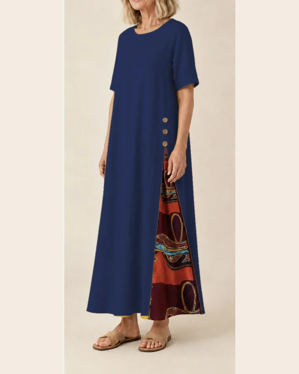 Maurene – Dark Blue | Casual Long Dress Linen Effect